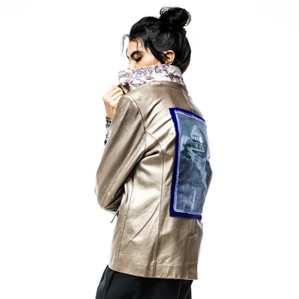 Vintage gold leather jacket with Hysteric Glamour Andy Warhol patch - Picture 4 of 10